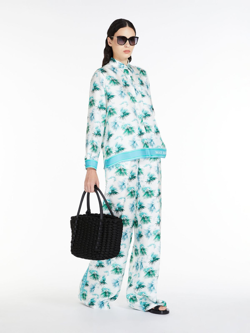 Max Mara Umile Printed Silk Trousers in Turquoise