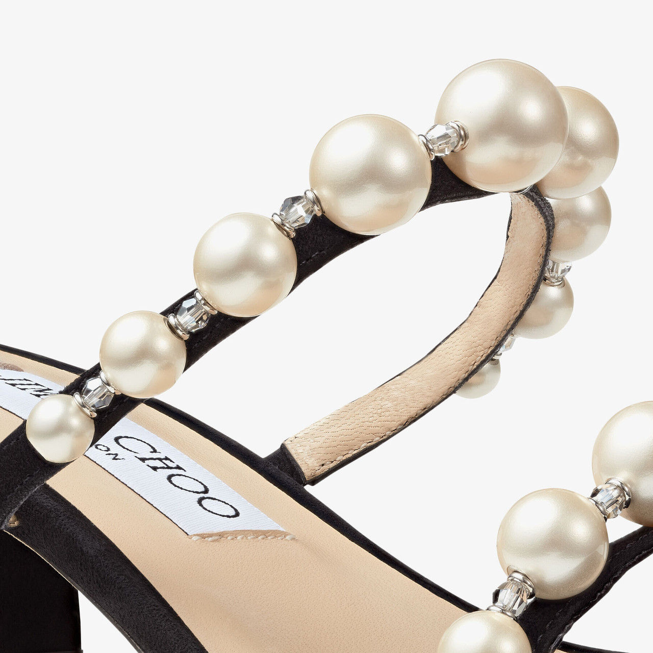 【JIMMY CHOO】ジョア 45 刺繍キャンバスミュール Jimmy Choo Amara 45 Suede Mules with Pearl Embellishment in