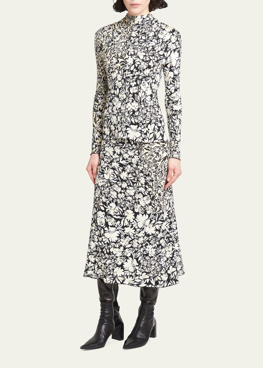 Jil Sander Floral Midi Skirt in Moonless Night