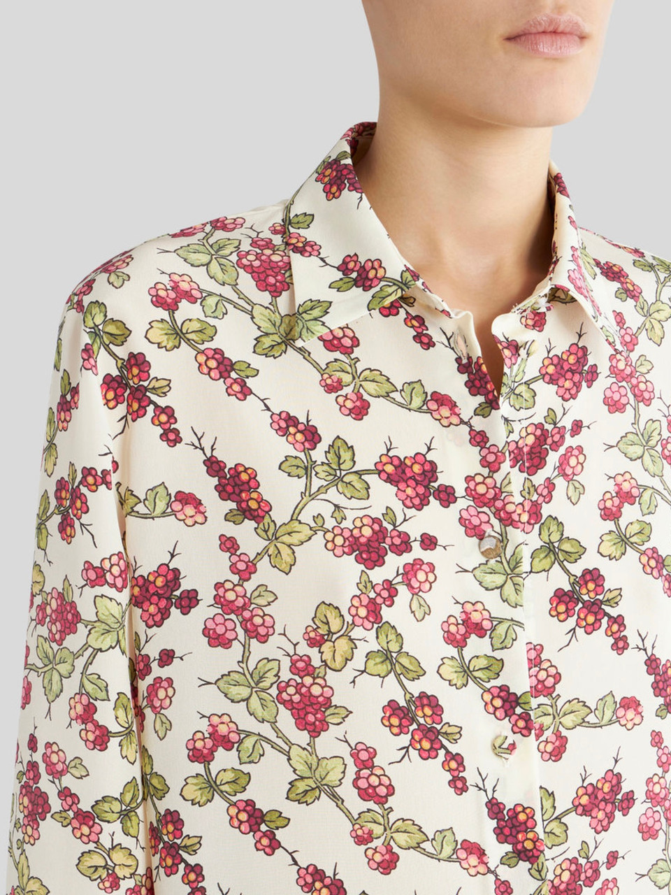 Etro Long Shirt with Berry Print in White Etro Long Shirt with Berry Print in White