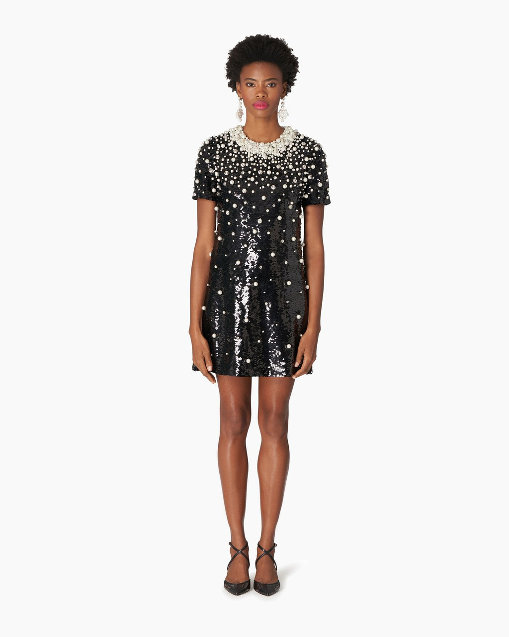 Carolina Herrera Embellished Mini Shift Dress with Pearlescent Detail