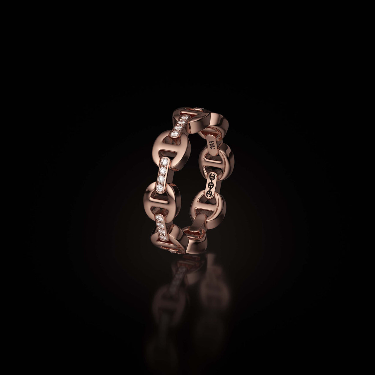 Hoorsenbuhs 18K Rose Gold Dame Tri-Link With Diamond Bridges Ring