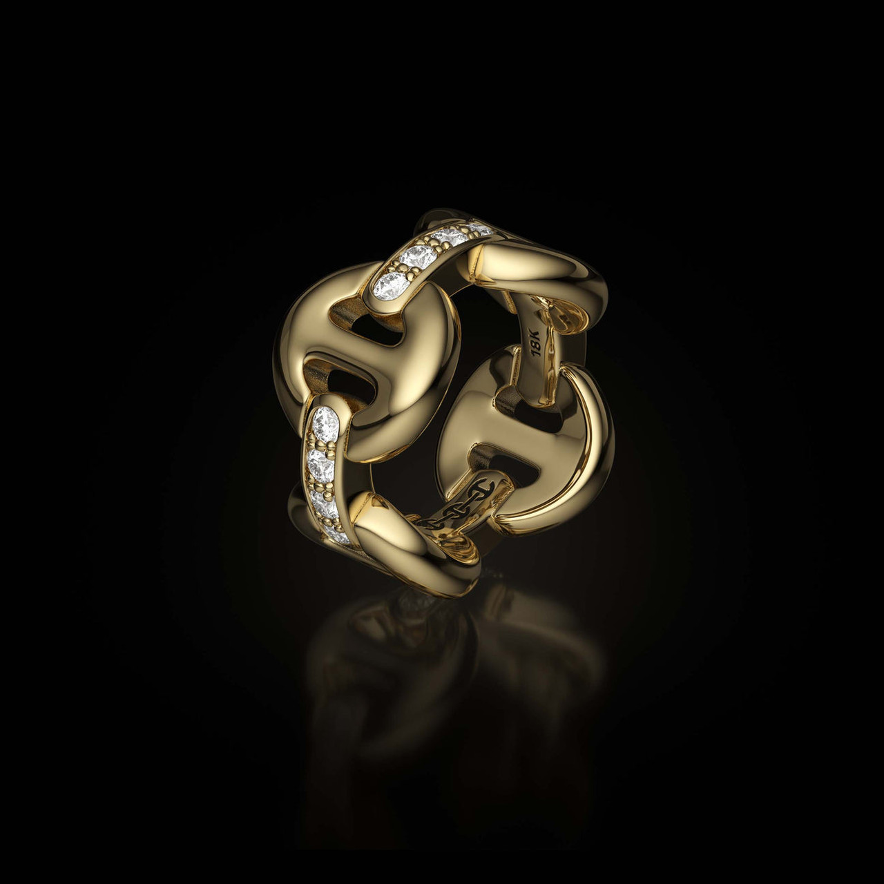 Hoorsenbuhs 18K Yellow Gold Quad Link Diamond Bridges Ring, Size 8