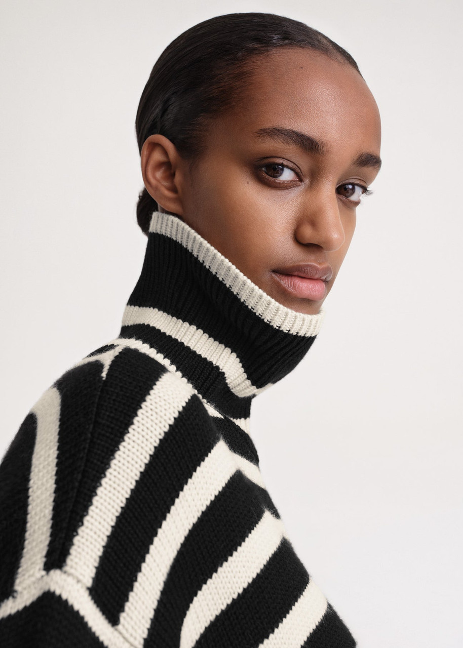 Totême Signature Stripe Turtleneck in Black
