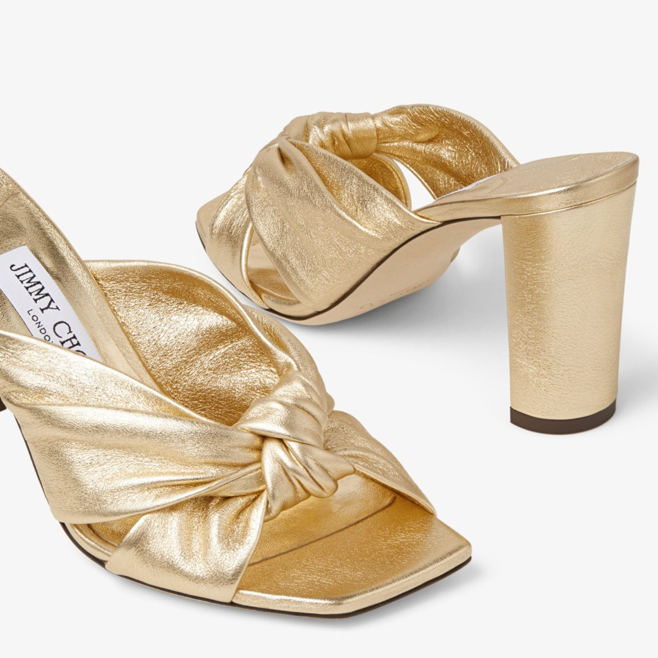 【JIMMY CHOO】Cheri 85 - Nappa Leather - Milk★関税送料込み Jimmy Choo Avenue 85 Gold Metallic Nappa Leather Mules in Gold