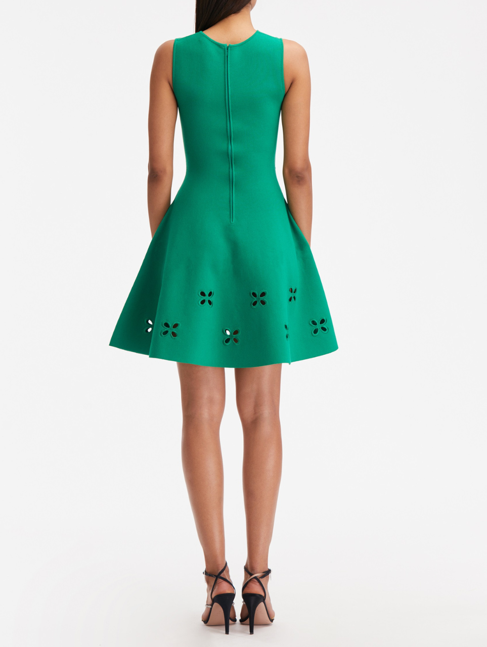 Oscar de la Renta Sleeveless Jewel Neck Crystal Embroidered Fit & Flare  Dress in Emerald