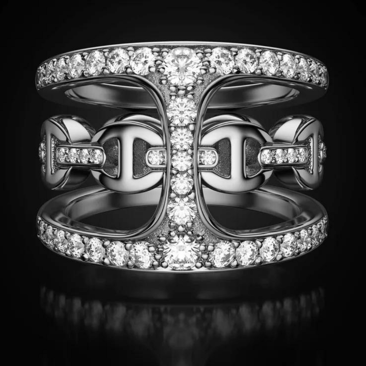 Hoorsenbuhs 18K White Gold Dame Phantom Clique Diamond Ring, Size 7