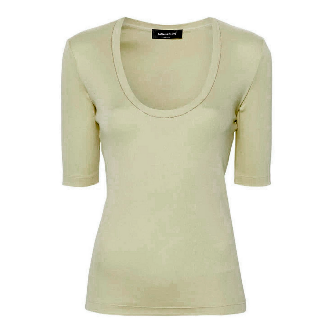 Fabiana Filippi Elbow Sleeve Scoop Neck Ribbed T-Shirt in Fabiana Filippi Elbow Sleeve Scoop Neck Ribbed T-Shirt in