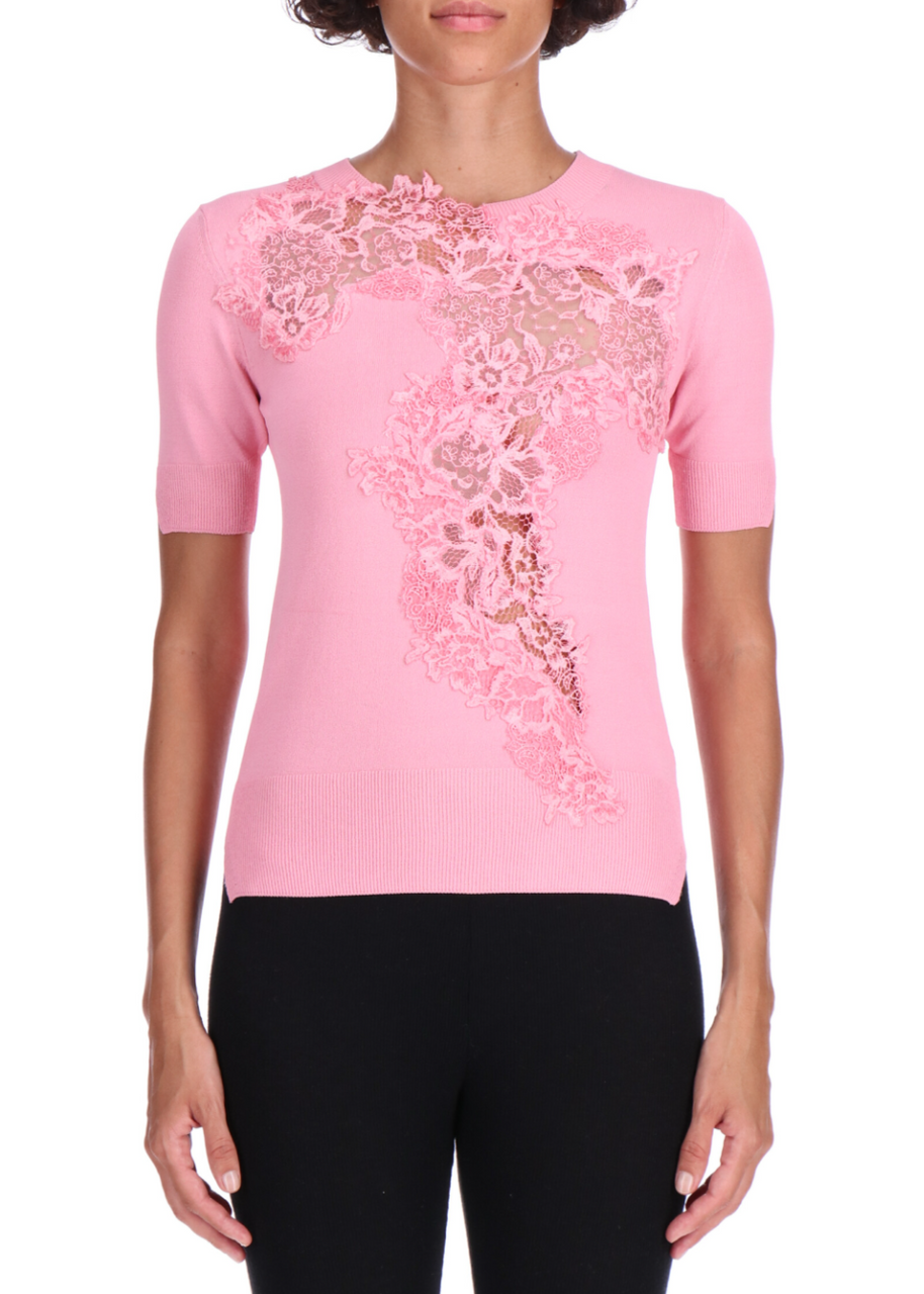 Tシャツ・カットソー ERMANNO SCERVINO Women Tops D442L313CTEKK151922 Pink Ermanno Scervino Knit T-Shirt with Lace in Pink