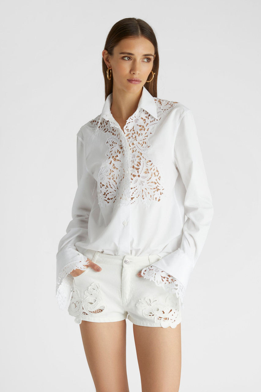 Ermanno Scervino Poplin Shirt With Cut-Out Embroidery in White