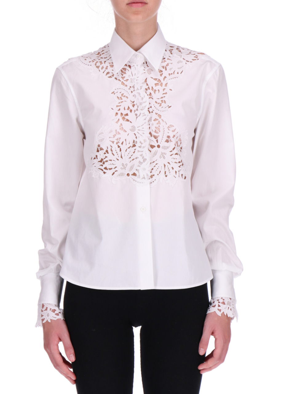 Ermanno Scervino Poplin Shirt With Cut-Out Embroidery in White