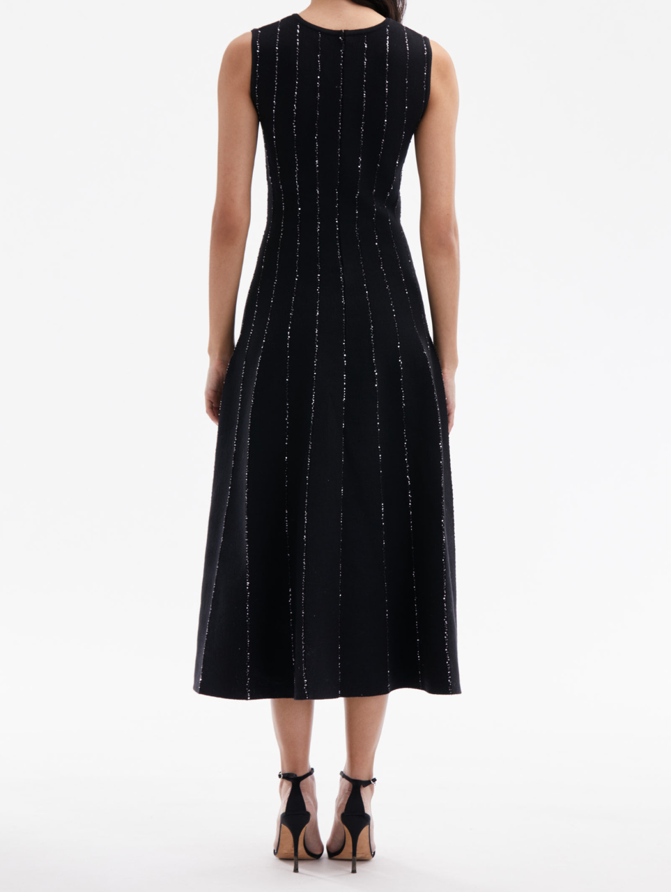Oscar de la Renta Sequin Embroidered Knit Dress in Black