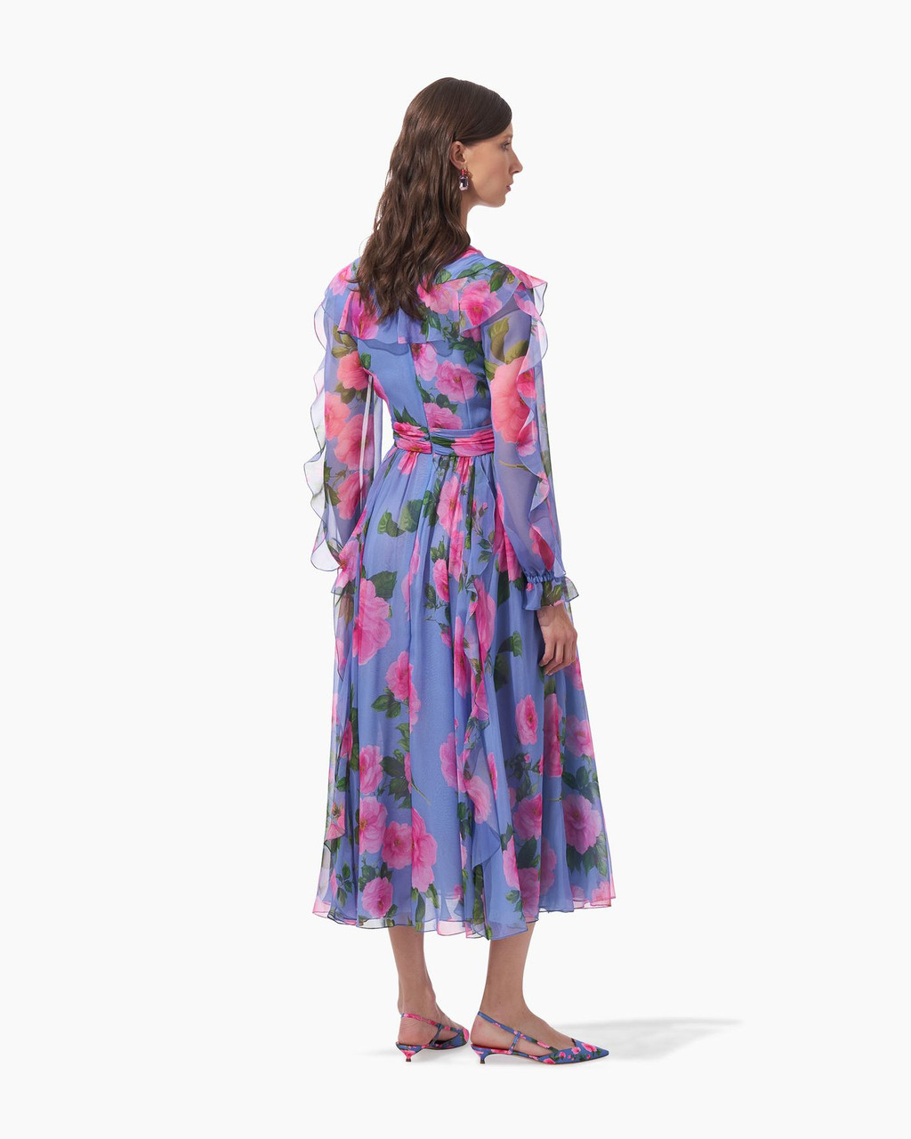 Carolina Herrera Ruffled Rose-Print Chiffon Dress in