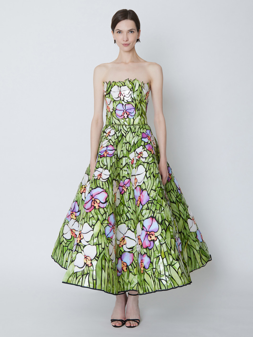 Oscar de la Renta Strapless Orchid Mosaic Embroidered Cocktail Dress