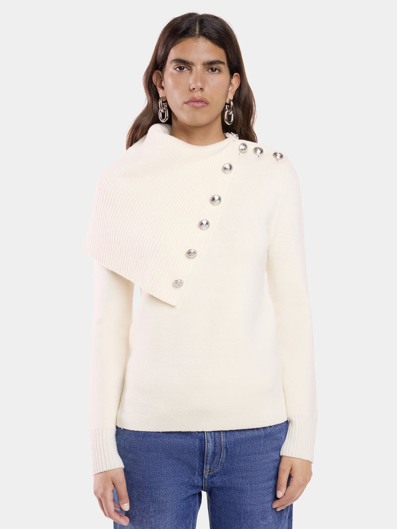 Rabanne Exaggerated Collar Wool Sweater in Off White