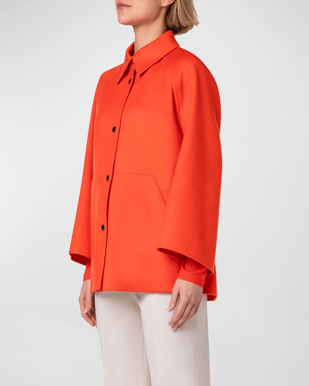 Akris Gina Cashmere Double Face Jacket in Poppy