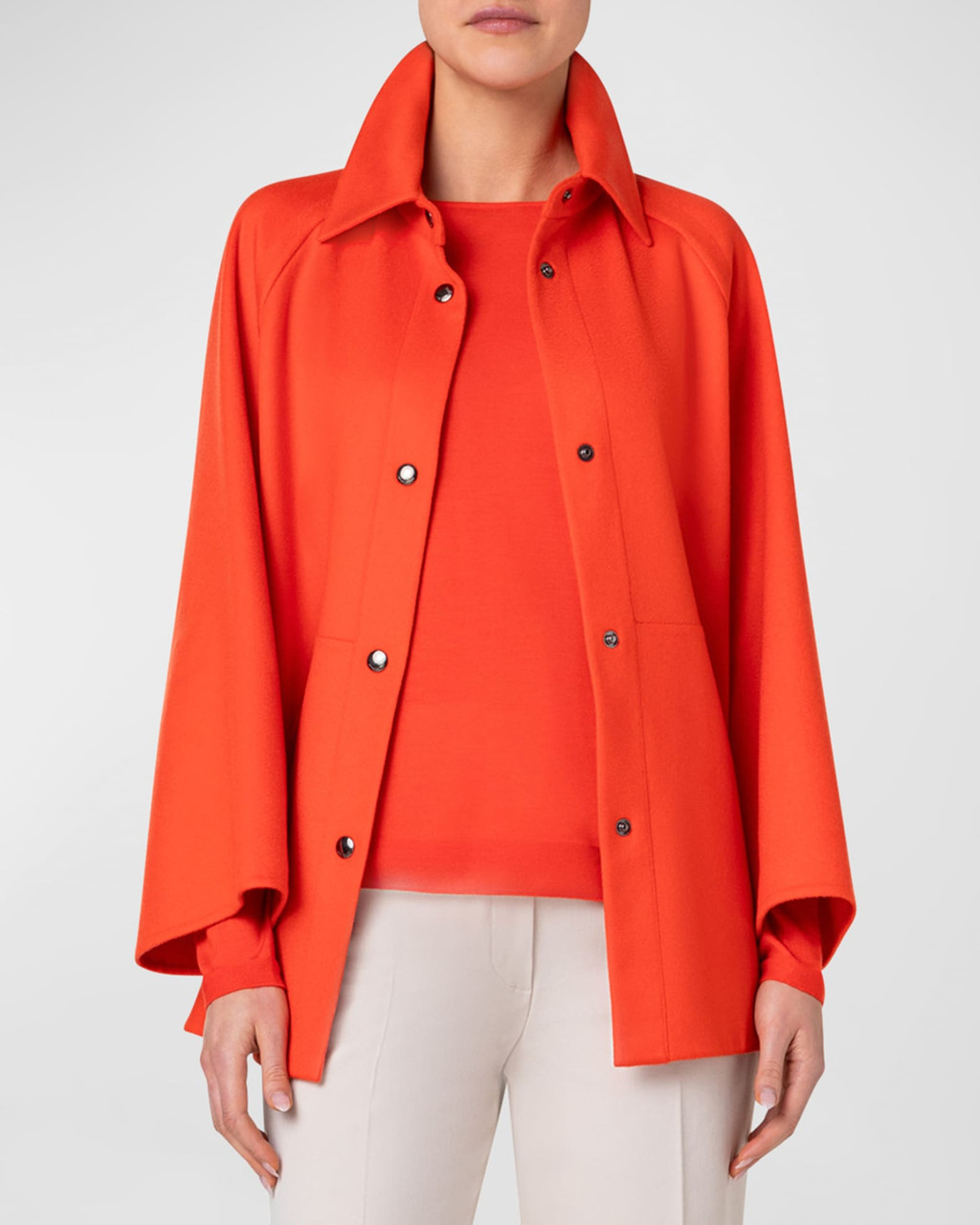 Akris Gina Cashmere Double Face Jacket in Poppy
