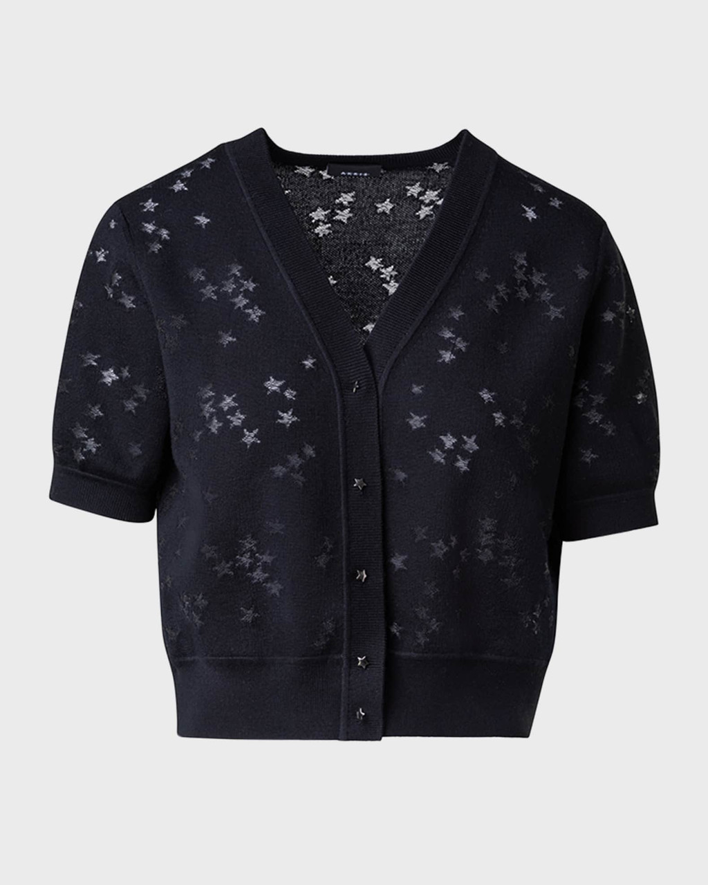 Akris Star Intarsia Wool Silk Blend Knit Short Cardigan in Black