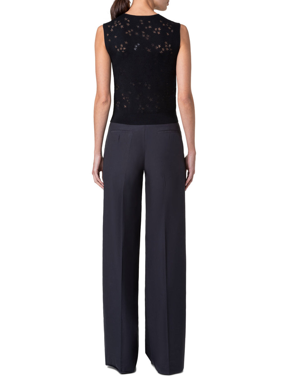 Akris Star Intarsia Wool Silk Knit Top in Black