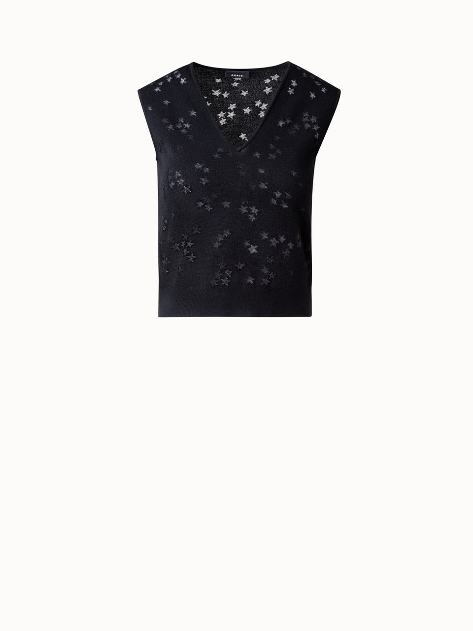 Akris Star Intarsia Wool Silk Knit Top in Black