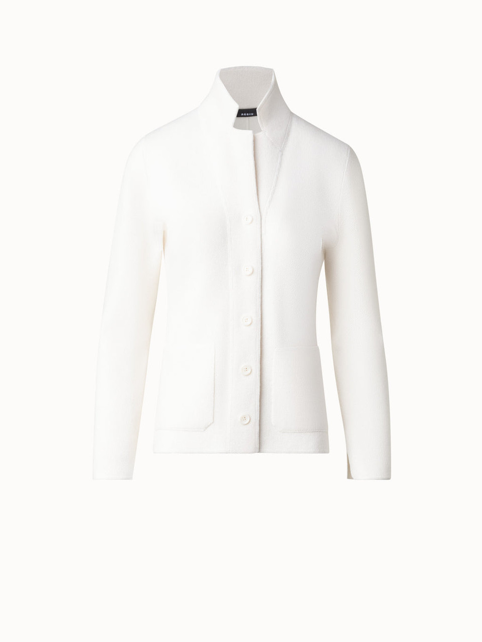 Akris Blazer Style Cashmere Knit Cardigan in Ecru