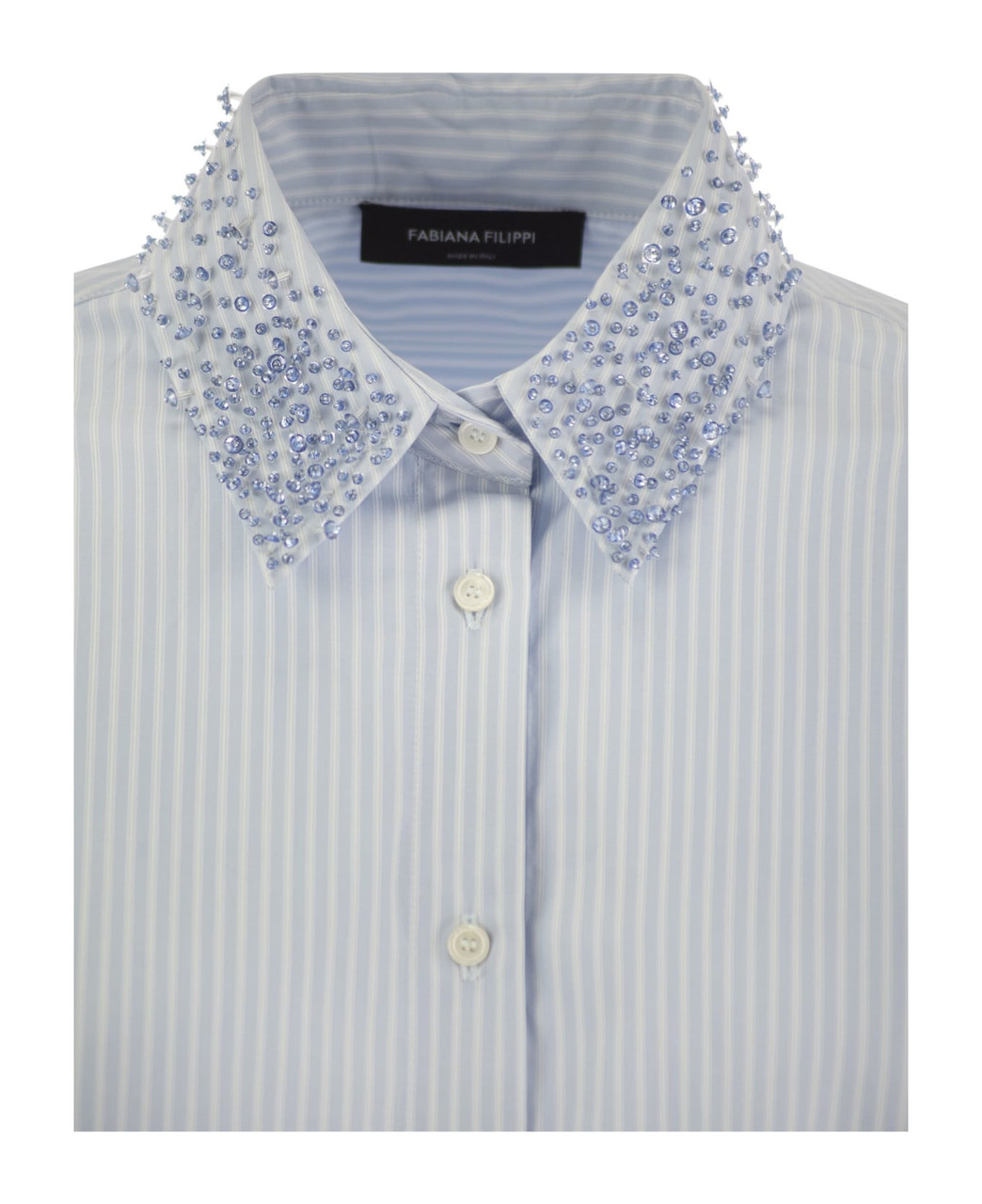 Fabiana Filippi Long Striped Poplin Shirt in Blue
