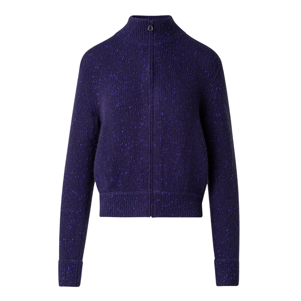 Akris Cashmere Tweed Knit Cardigan in Purple
