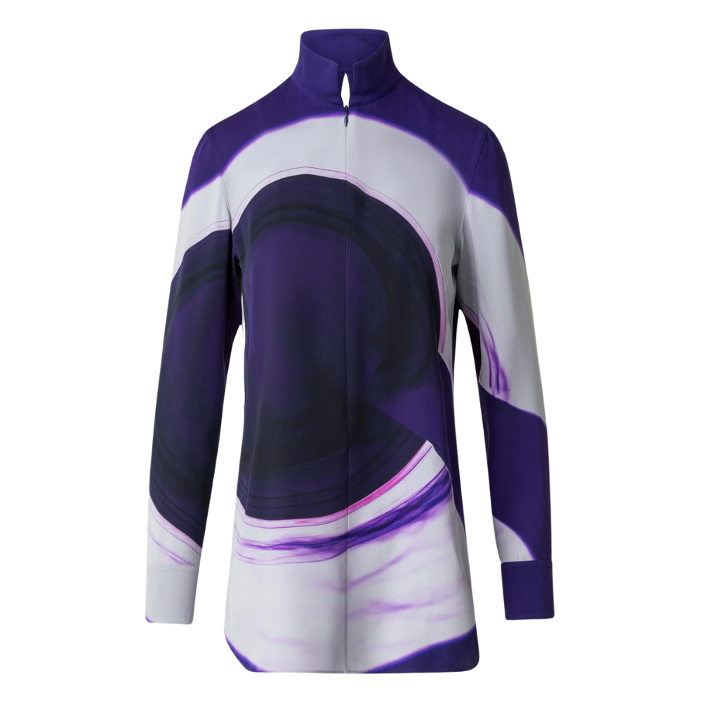 Akris Silk Loop Print Tunic Blouse in Purple Greige