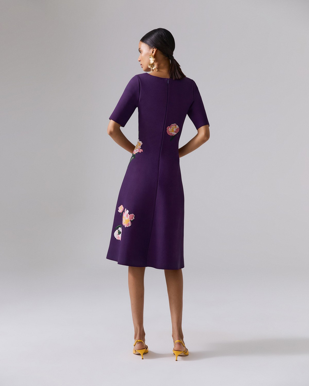 Carolina Herrera Floral Jacquard Boat-Neck Dress in Fig Multi Carolina Herrera Floral Jacquard Boat-Neck Dress in Fig Multi