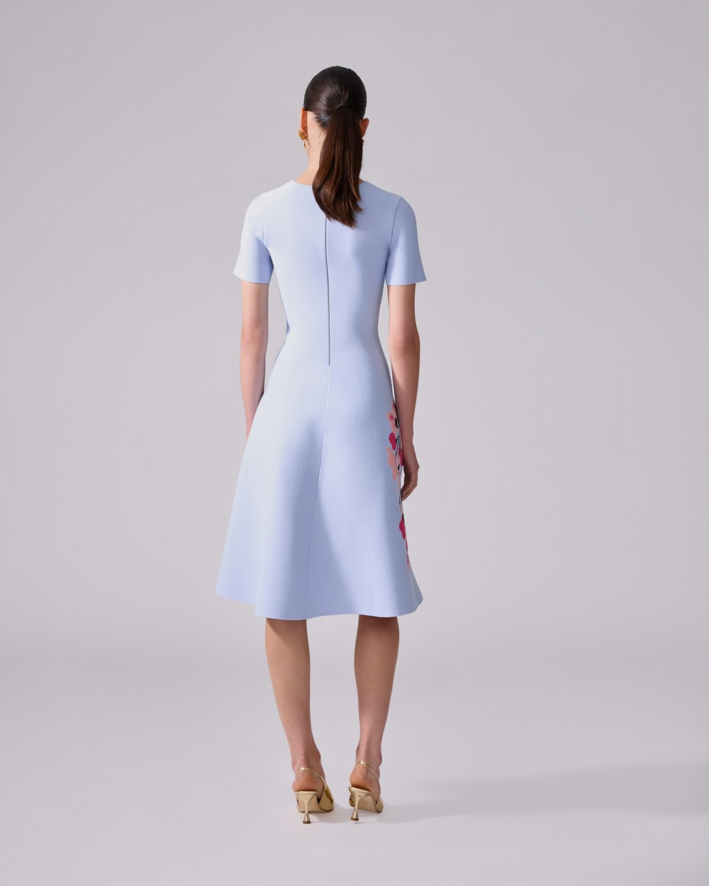 Carolina Herrera Floral Jacquard Flare Dress in Celeste Multi