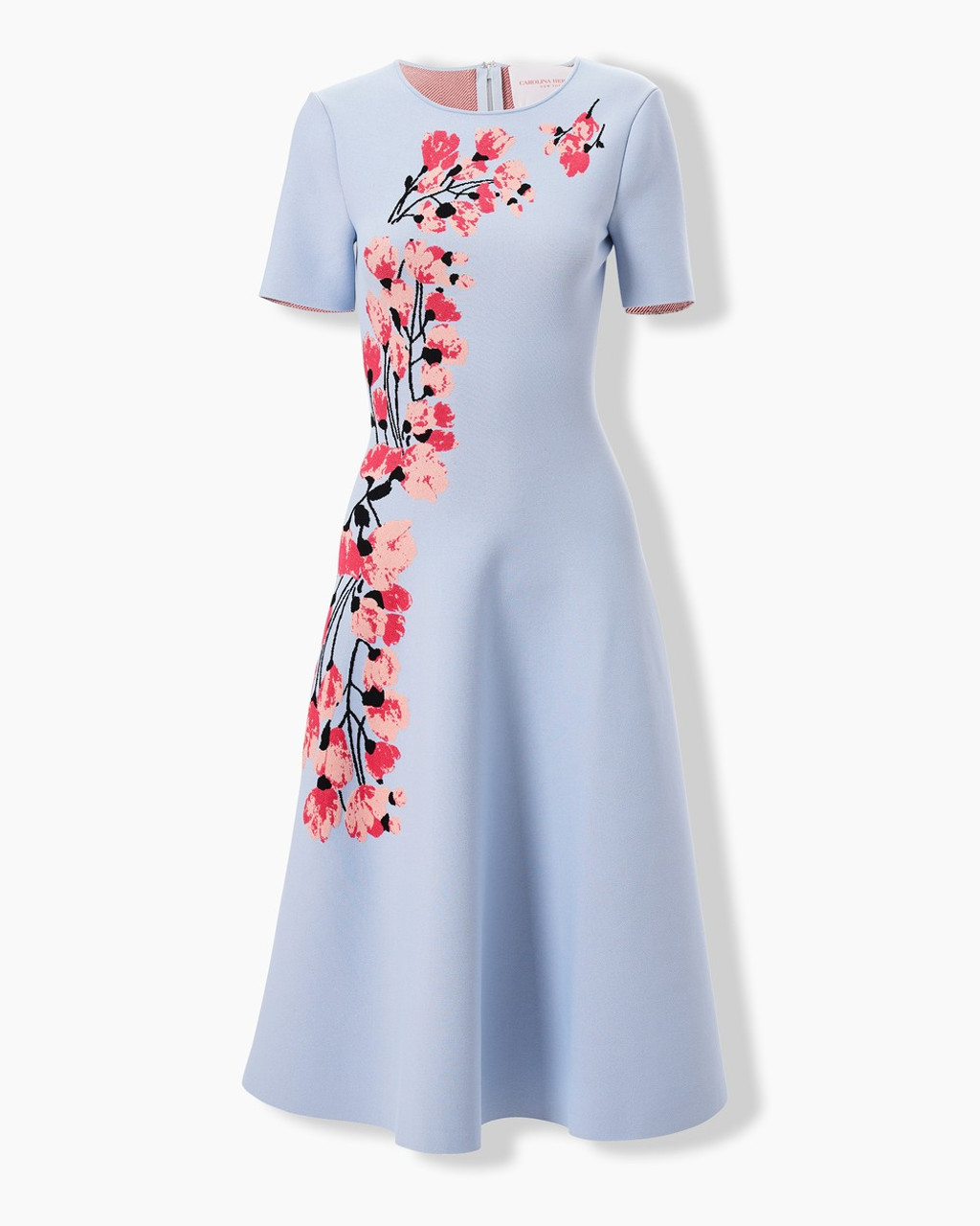 Carolina Herrera Floral Jacquard Flare Dress in Celeste Multi