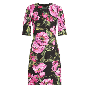 Dolce&Gabbana Peony-Print Fit-and-Flare Midi Dress, Size 48 Dolce&Gabbana Peony-Print Fit-and-Flare Midi Dress, Size 48