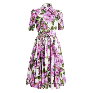 Dolce&Gabbana Peony-Print Short Sleeve Midi Shirt Dress Dolce&Gabbana Peony-Print Short Sleeve Midi Shirt Dress