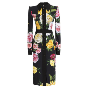 Dolce&Gabbana Peony and Rose Print Calf-Length Cady Shirt Dress Dolce&Gabbana Peony and Rose Print Calf-Length Cady Shirt Dress