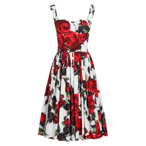 Dolce&Gabbana Rose Print Calf-Length Corset Dress, Size 44 Dolce&Gabbana Rose Print Calf-Length Corset Dress, Size 44