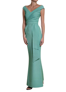 Chiara Boni La Petite Robe Kaede Long ZP Gown in Turquoise, Size 46 Chiara Boni La Petite Robe Kaede Long ZP Gown in Turquoise, Size 46
