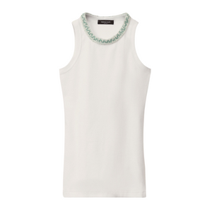 Fabiana Filippi Jersey Vest Top in Optical White and Aqua Green, Size 40 Fabiana Filippi Jersey Vest Top in Optical White and Aqua Green, Size 40