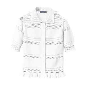 Fabiana Filippi Cotton Multistitch Short Sleeve Cardigan in Optical White, Size 44 Fabiana Filippi Cotton Multistitch Short Sleeve Cardigan in Optical White, Size 44
