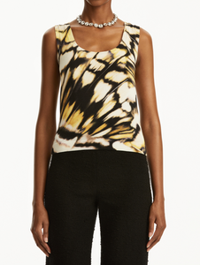 Oscar de la Renta Abstract Butterfly Printed Tank in Black Multi, Size Large Oscar de la Renta Abstract Butterfly Printed Tank in Black Multi, Size Large