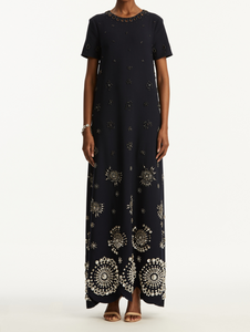 Oscar de la Renta Crystal Medallion Caftan in Navy, Size X-Large Oscar de la Renta Crystal Medallion Caftan in Navy, Size X-Large
