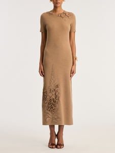 *VIRTUAL TRUNK SHOW* Oscar de la Renta Short Sleeve Foxgloves Embroidered Long Knit Dress *VIRTUAL TRUNK SHOW* Oscar de la Renta Short Sleeve Foxgloves Embroidered Long Knit Dress