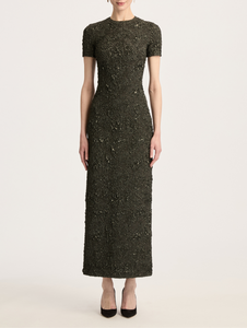 *VIRTUAL TRUNK SHOW* Oscar de la Renta Short Sleeve Metallic Feather Jacquard Dress *VIRTUAL TRUNK SHOW* Oscar de la Renta Short Sleeve Metallic Feather Jacquard Dress