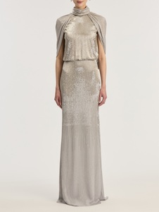 *VIRTUAL TRUNK SHOW* Oscar de la Renta Cap Sleeve Draped Ombre Bugle Bead Georgetgown *VIRTUAL TRUNK SHOW* Oscar de la Renta Cap Sleeve Draped Ombre Bugle Bead Georgetgown