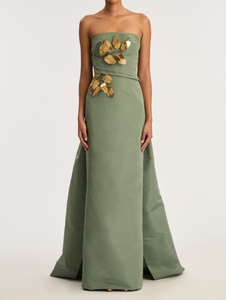 *VIRTUAL TRUNK SHOW* Oscar de la Renta Strapless Embroidered Gold Leaves Faille Gown *VIRTUAL TRUNK SHOW* Oscar de la Renta Strapless Embroidered Gold Leaves Faille Gown