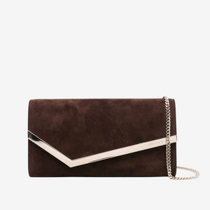 Jimmy Choo Emmie Suede Clutch Mini Bag in Chocolate/Light Gold Jimmy Choo Emmie Suede Clutch Mini Bag in Chocolate/Light Gold