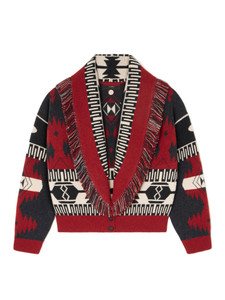 ALANUI Icon Jacquard Cardi-Bomber in Ruby-Charcoal, Size Small ALANUI Icon Jacquard Cardi-Bomber in Ruby-Charcoal, Size Small