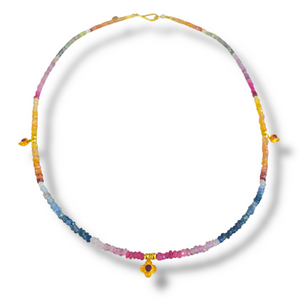 *SIP & SHOP EVENT* Mara Labell Designs Blossom 18K Gold Multicolored Sapphire & Rubies with Ruby Blossoms Necklace, 16" *SIP & SHOP EVENT* Mara Labell Designs Blossom 18K Gold Multicolored Sapphire & Rubies with Ruby Blossoms Necklace, 16"
