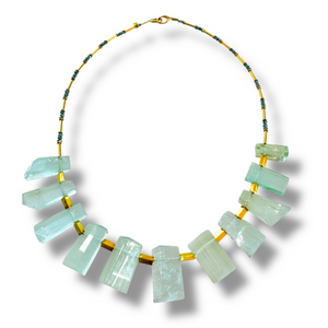 Mara Labell Designs 18K Gold Aquamarine Plates & Aqua Diamonds Necklace, 18" (One of a Kind)
