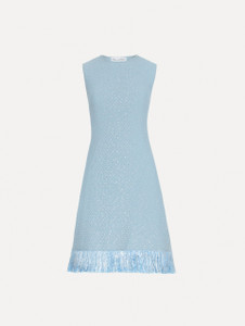 Oscar de la Renta Sequin Tweed Fringe Dress in Blue Quartz Oscar de la Renta Sequin Tweed Fringe Dress in Blue Quartz
