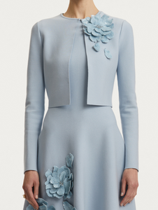 Oscar de la Renta Peony Appliqué Knit Cardigan in Light Blue Oscar de la Renta Peony Appliqué Knit Cardigan in Light Blue